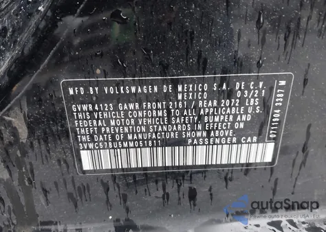 2021 Volkswagen Jetta 1.4T R-Line/1.4T S/1.4T Se from USA, damaged, VIN 3VWC57BU5MM051811